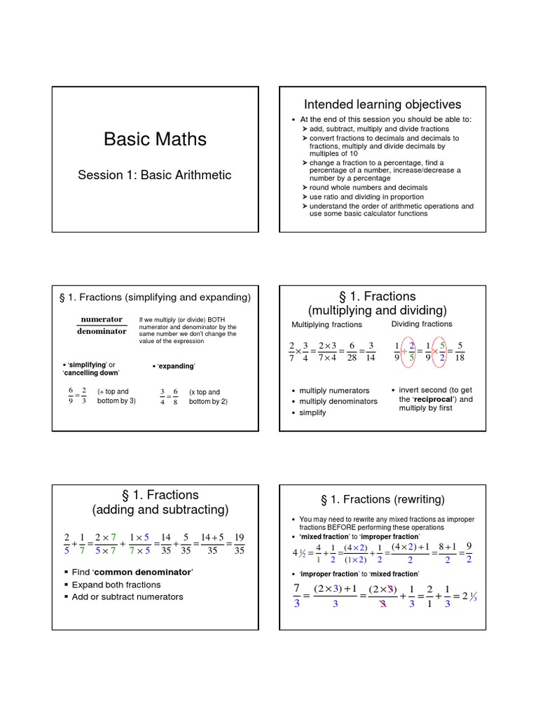Basic Arithmetic for SS1 Mathematics | PDF | Fraction (Mathematics ...