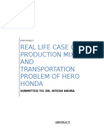 Real Life Case On Production Mix AND Transportation Problem of Hero Honda