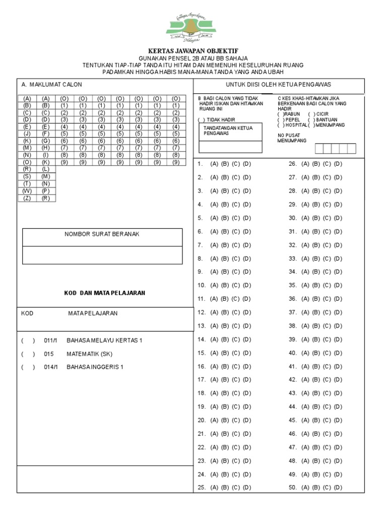 Kertas Omr Upsr Pdf