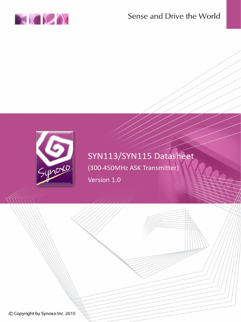 Syn113/Syn115 Datasheet: (300-450Mhz Ask Transmitter) | PDF | Amplifier ...