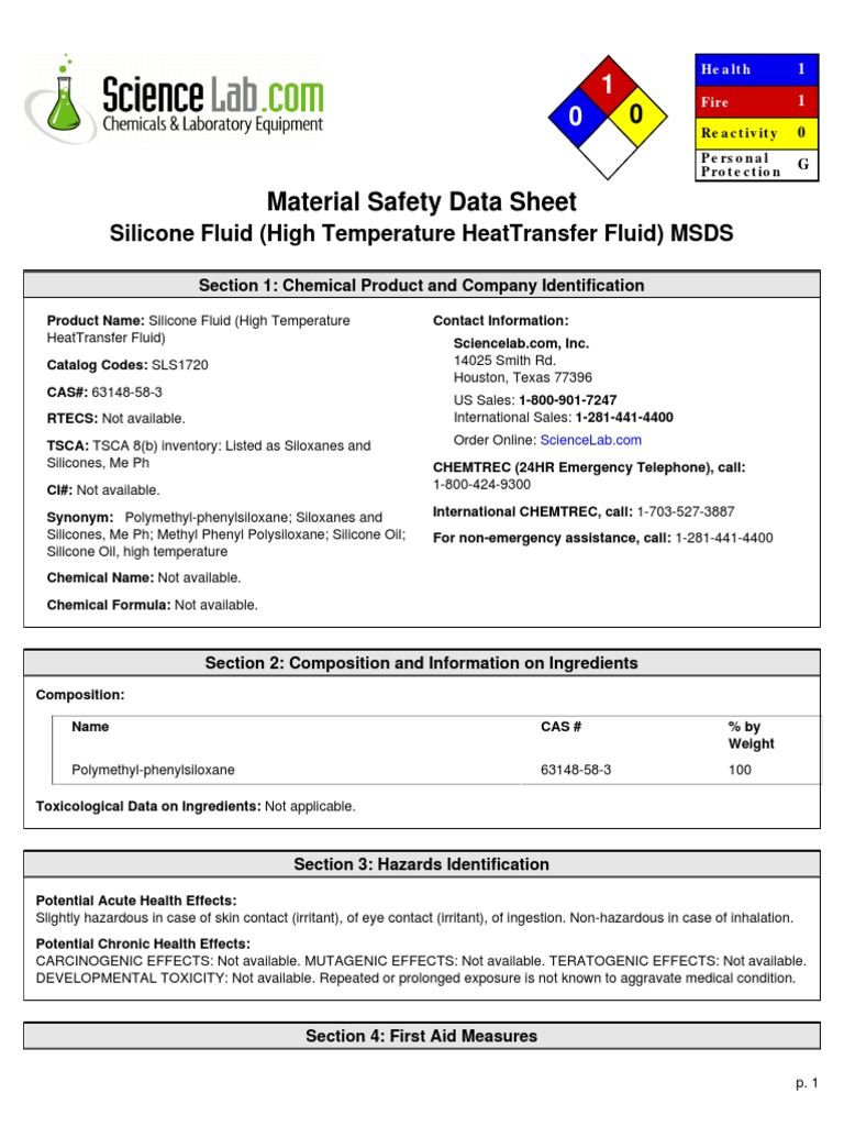 Silikon Oil Msds | PDF | Toxicity | Silicone