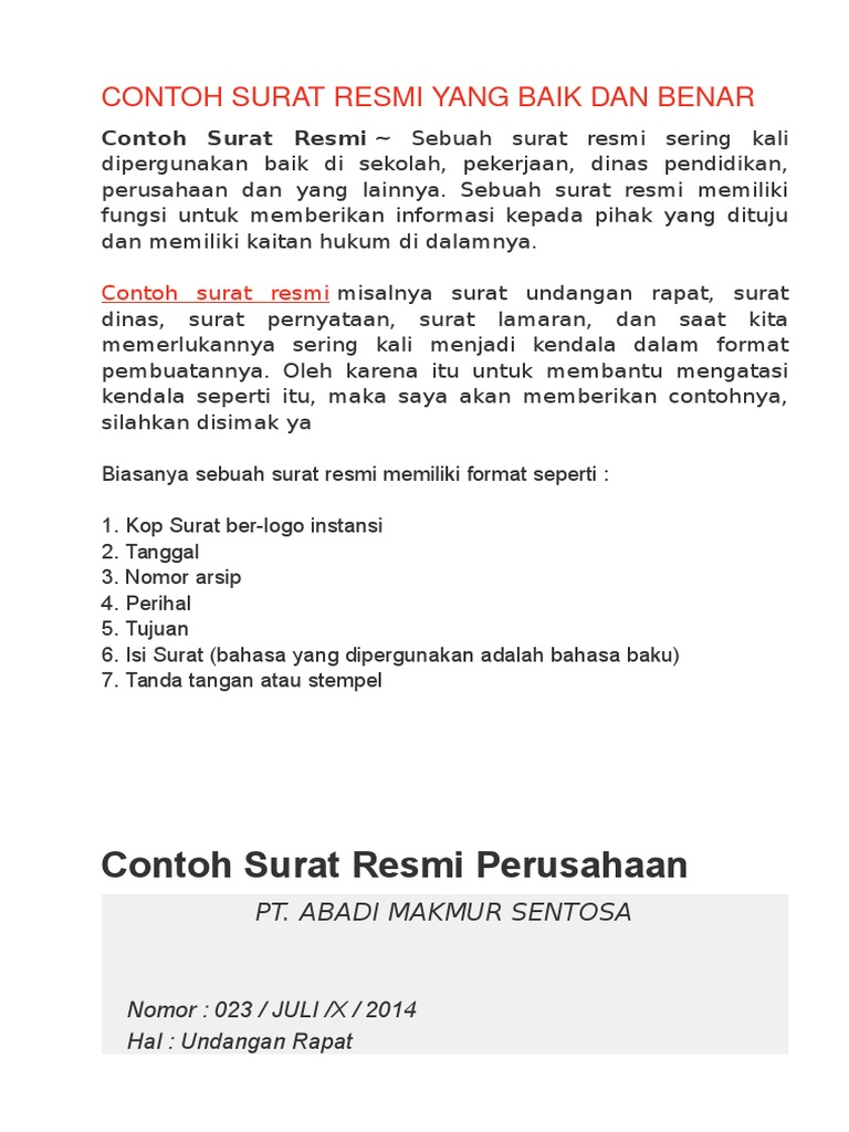Contoh Surat Resmi Perusahaan Pdf
