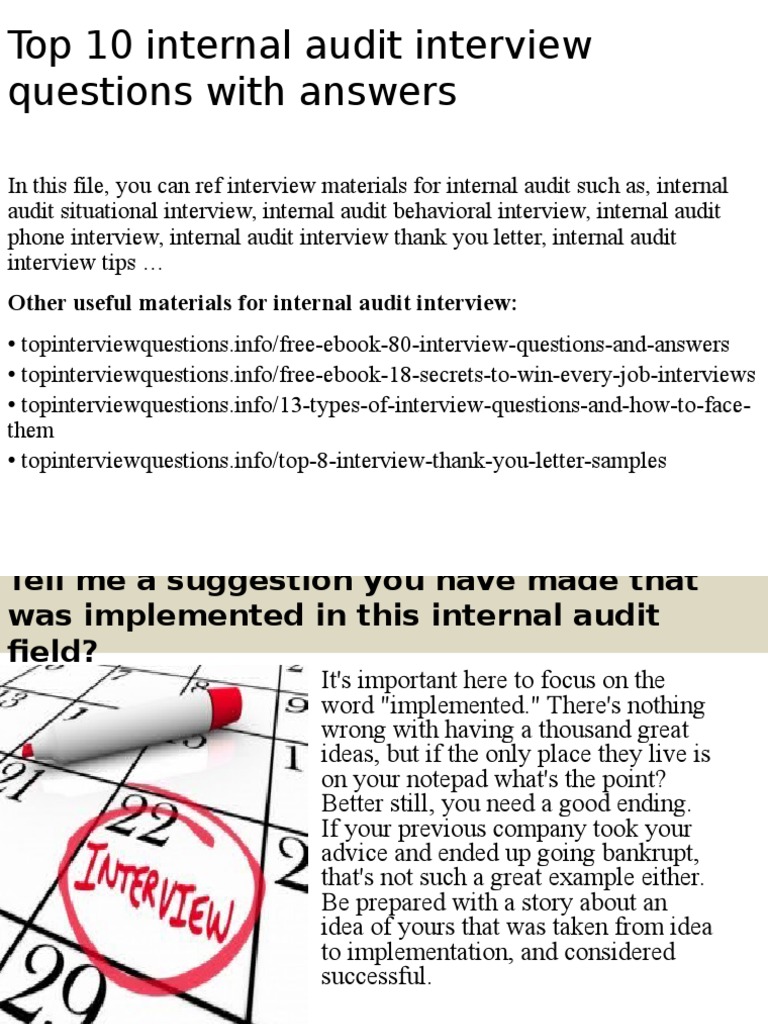 Top 10 Internal Audit Interview Questions With Answers PDF Internal