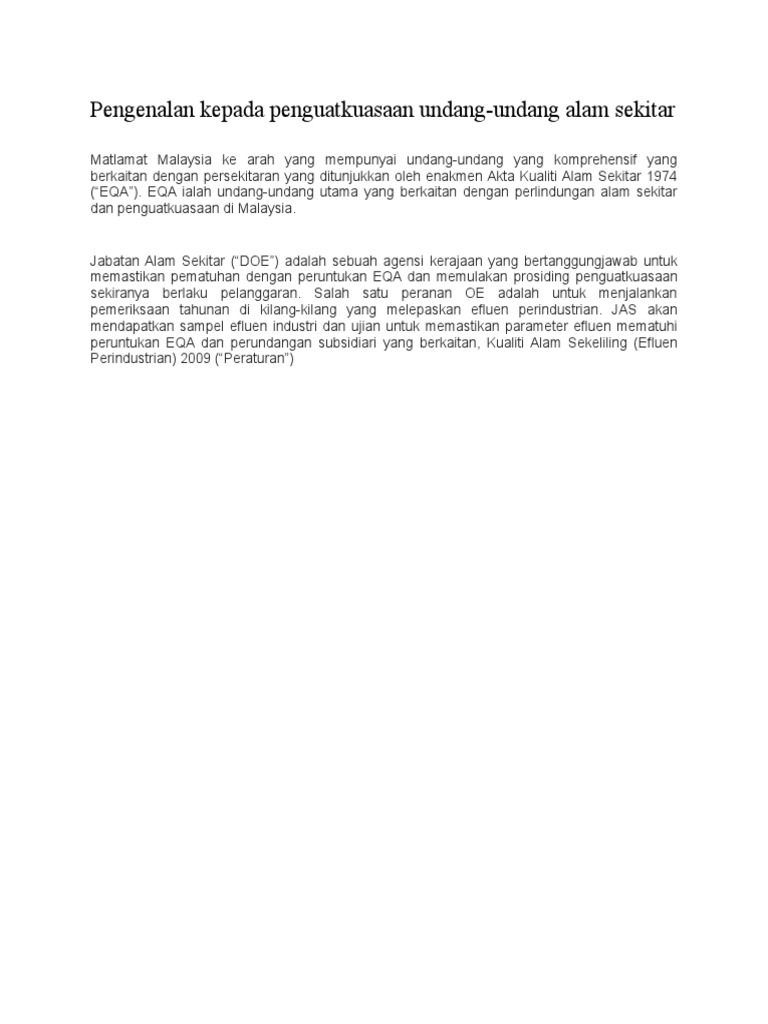Penguatkuasaan Undang Undang Menjamin Kelestarian Alam Sekitar Pdf