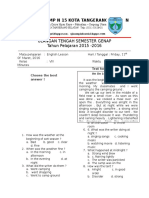 SMP N 15 Kota Tangerang Selatan: Ulangan Tengah Semester Genap Tahun Pelajaran 2015 - 2016