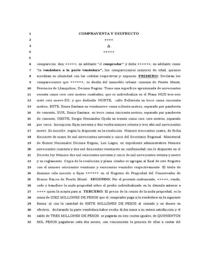 Compraventa y Usufructo Modelo | PDF | Propiedad | Ley común