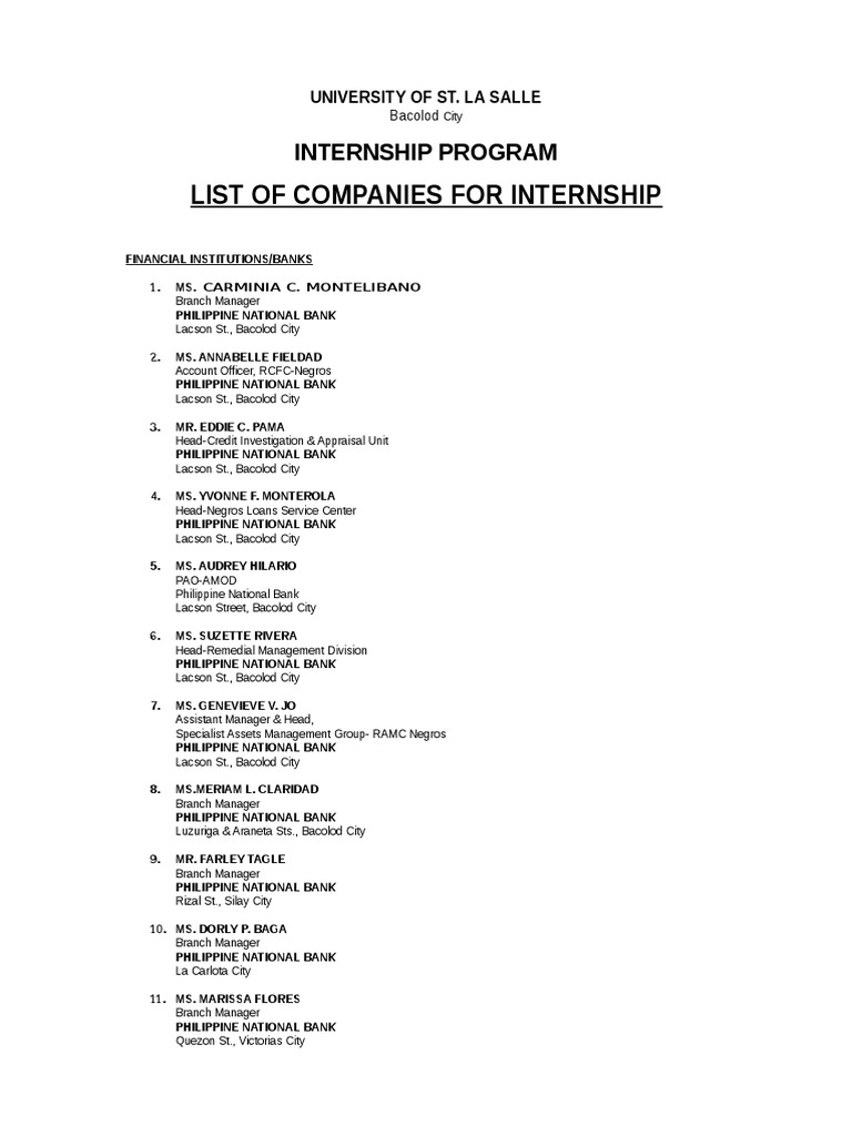 Bacolod Internship Program Companies | PDF | Travel