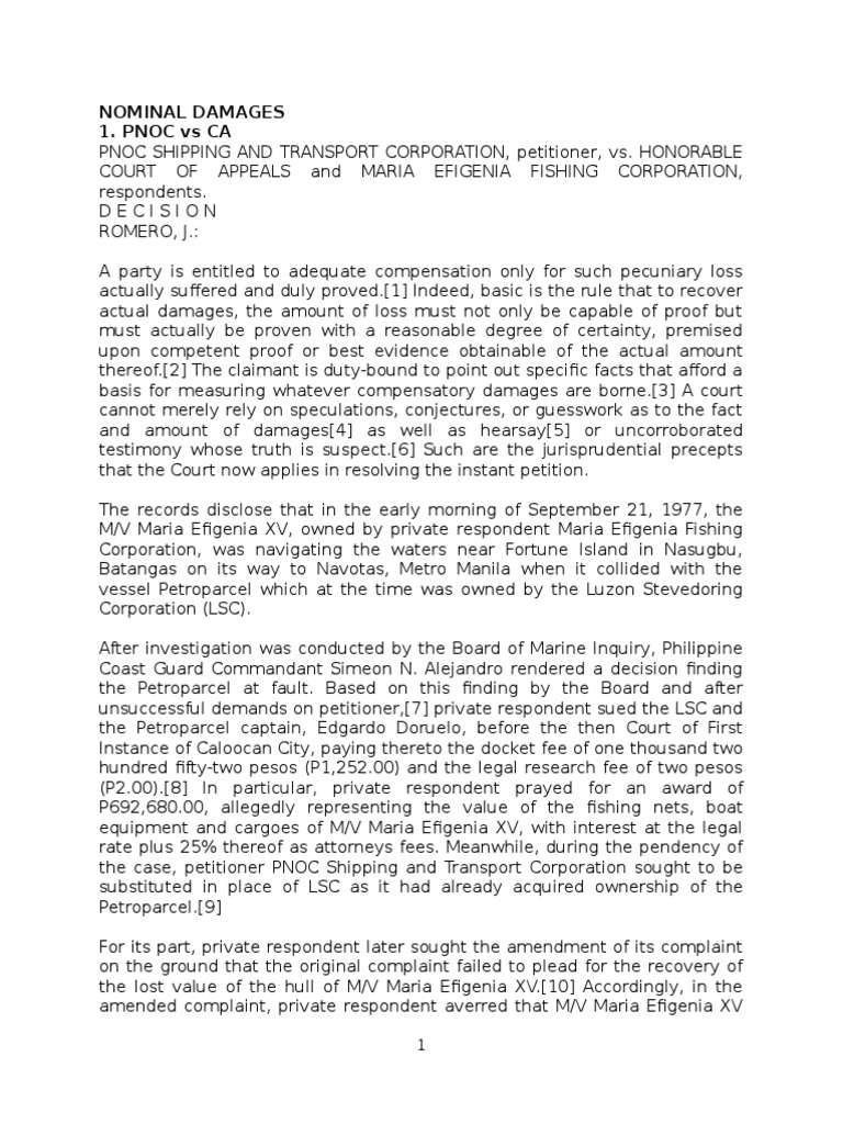 Nominal Damages Evidence (Law) Damages