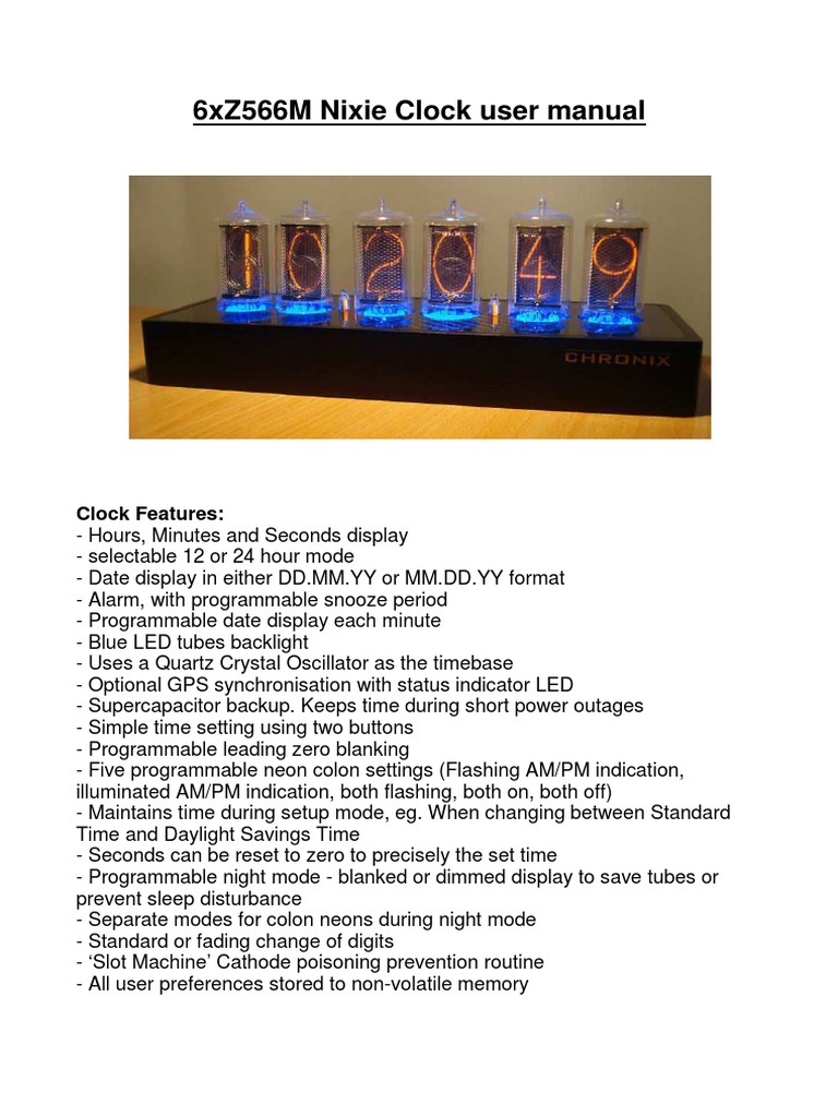 Nixie Clock User Manual | PDF | Clock | Global Positioning System