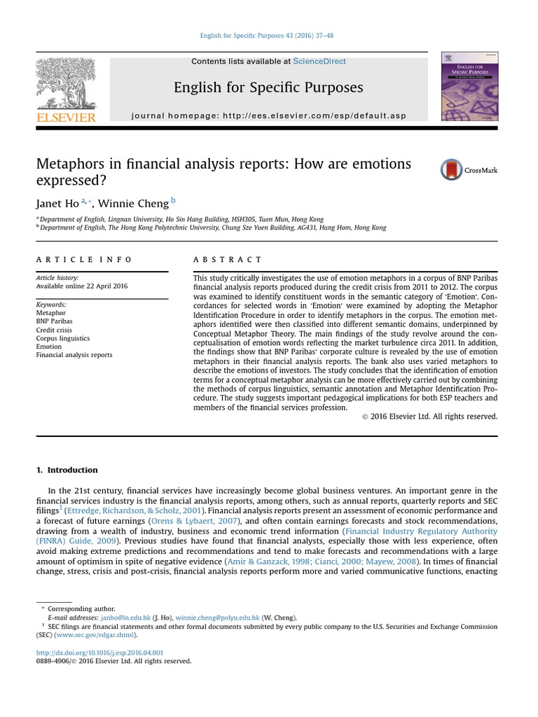 Metaphors In Financial Analysis Reports How Are Emotions - 