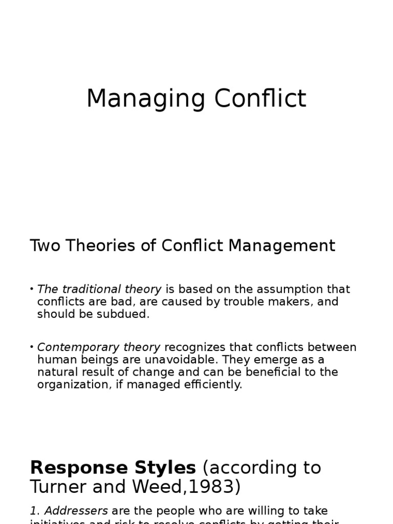 Managing Conflict Pdf Negotiation Action Philosophy