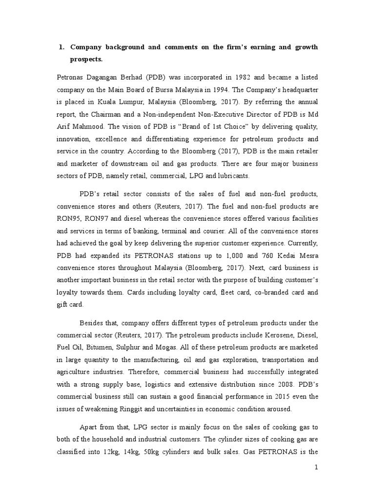 Company Background and Comments On The Firm's Earning and Growth ...