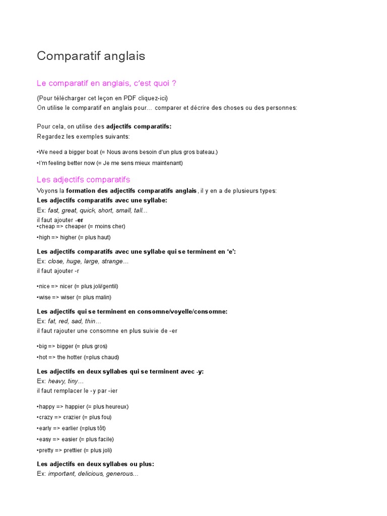 Comparatif Anglais Exercice Corrigé Pdf Comparatif Anglais PDF | Sémiotique | Langues
