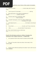 Fill The Blanks With The Correct Form of The Verbs in Brackets. Conditionals