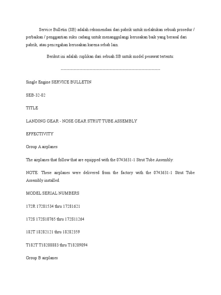 Service Bulletin Aviation Aircraft