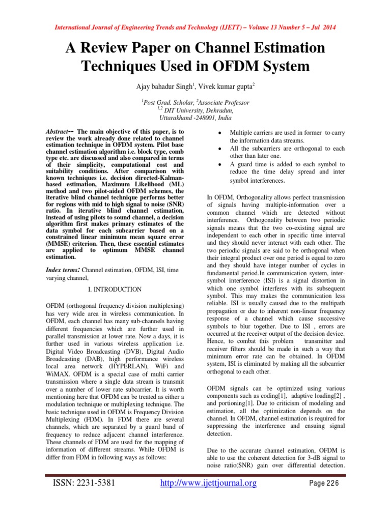 OFDM Channel Estimation Techniques Review | PDF | Orthogonal Frequency ...