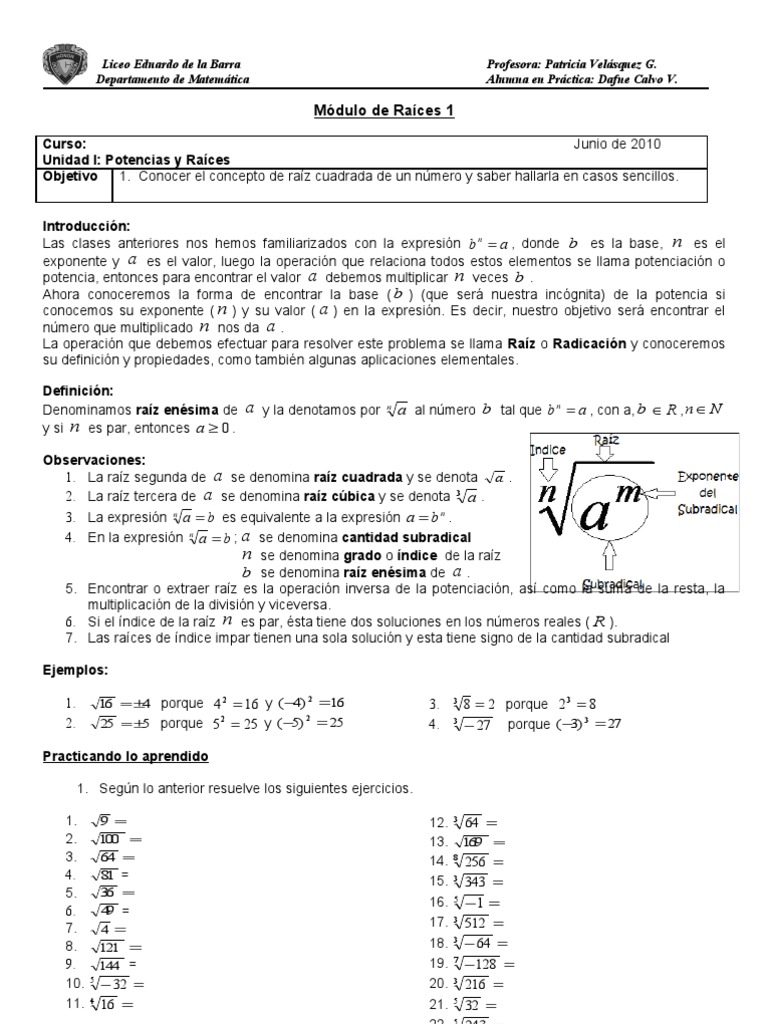 Módulo de Raíces: Conceptos y Ejercicios | PDF | Álgebra abstracta ...