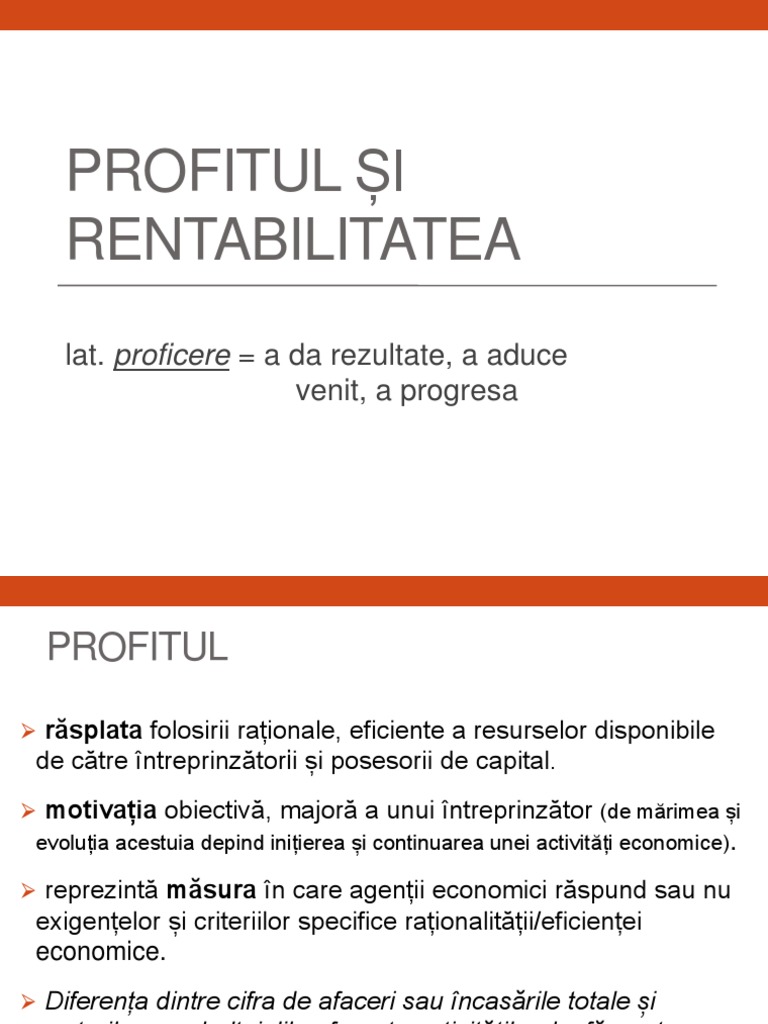 Profitul Si Rentabilitatea | PDF