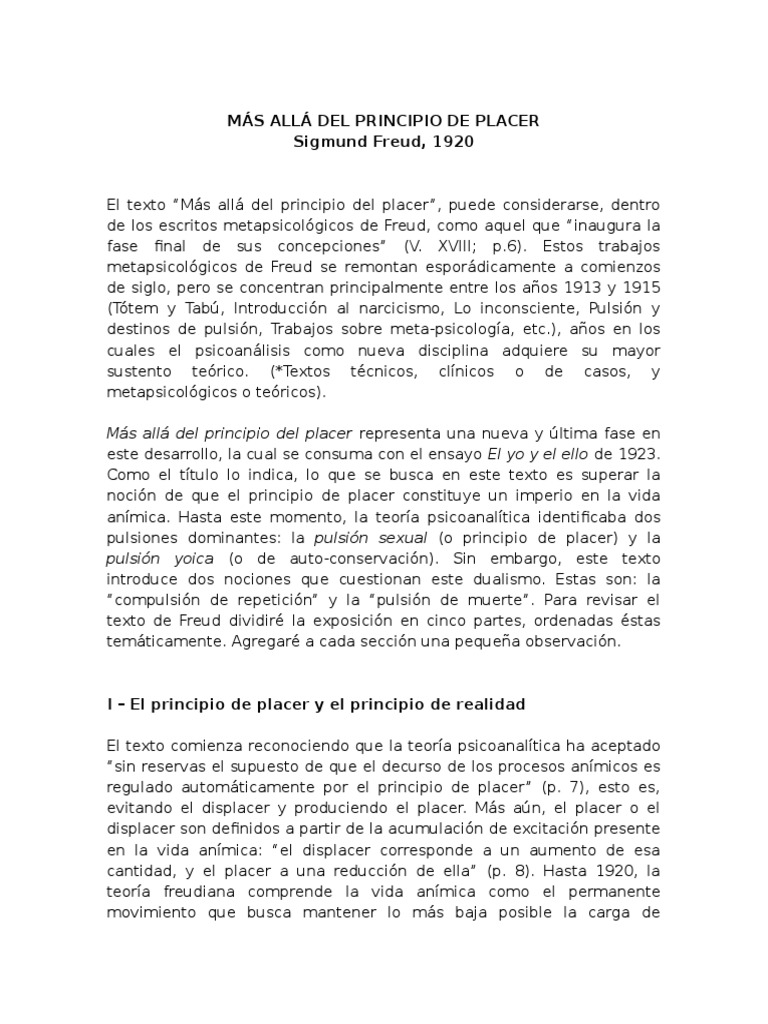 Mas Alla Del Principio Del Placer Sigmund Freud Mente