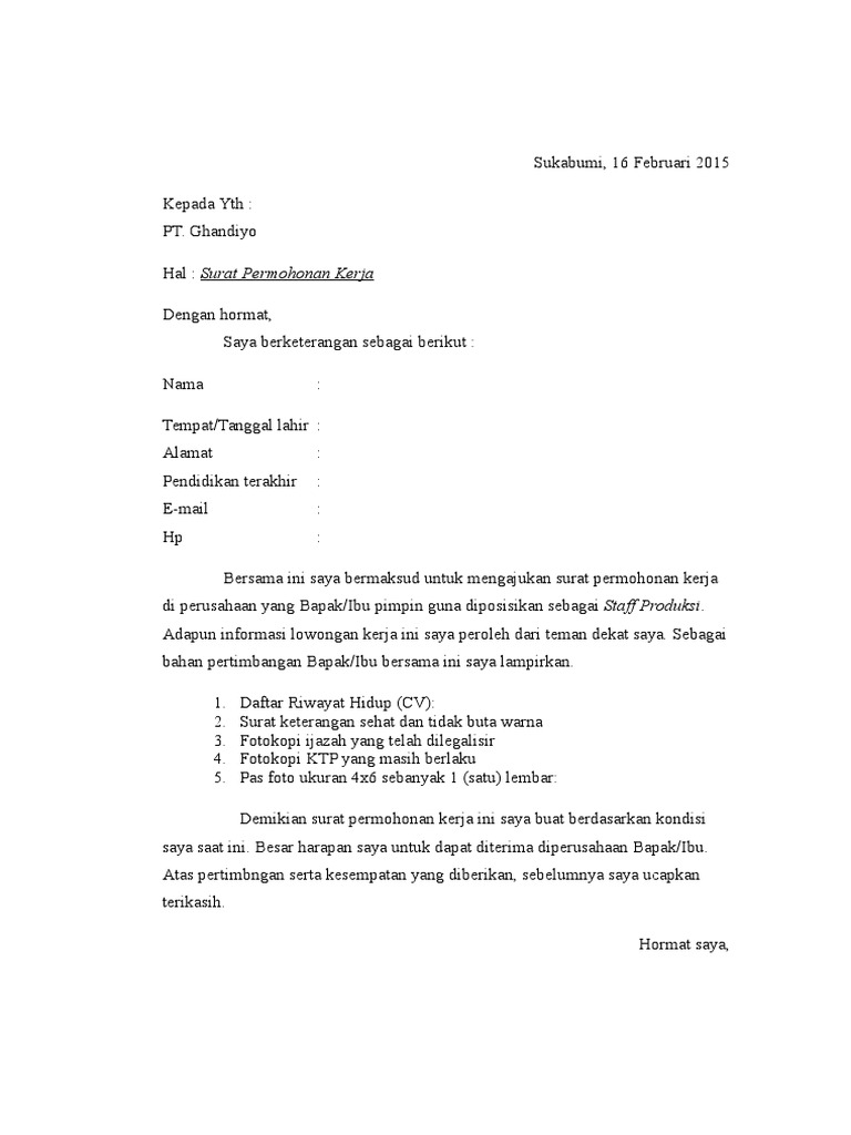 Contoh Surat Lamaran Pekerjaan