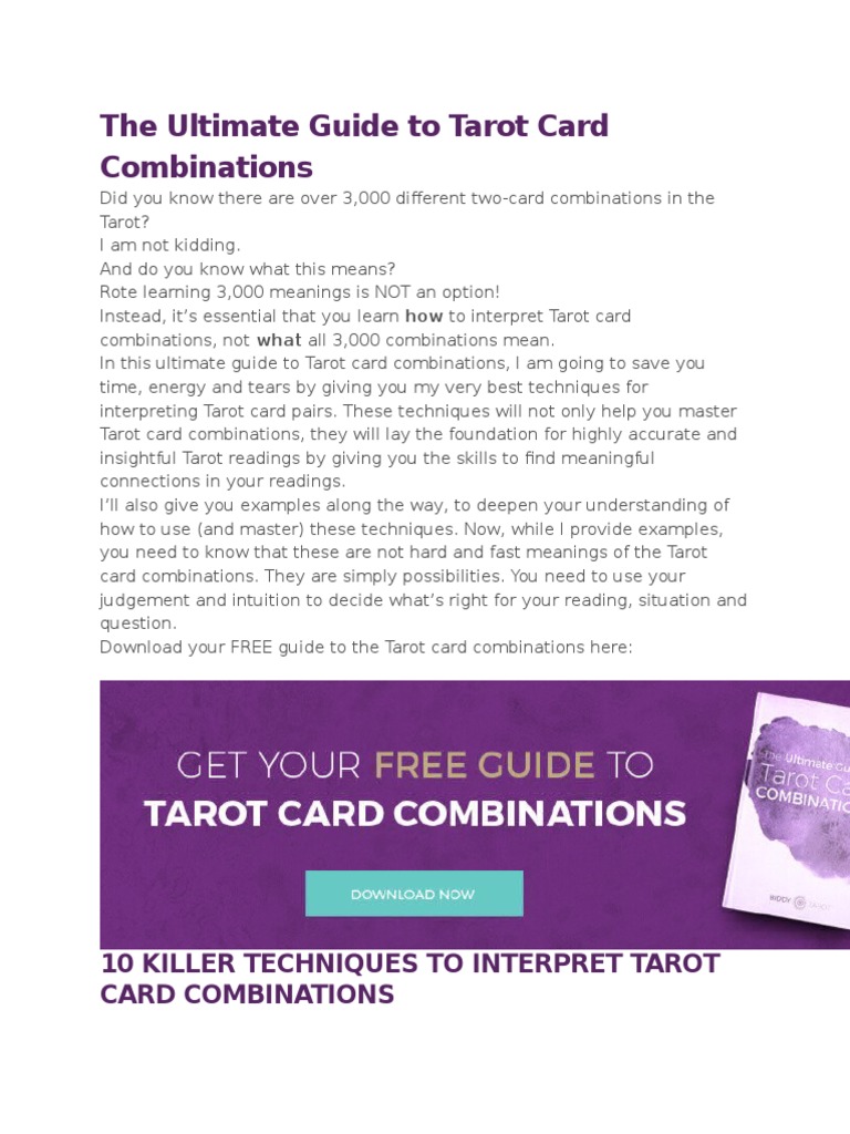 The Ultimate Guide To Tarot Card Combinations PDF Major Arcana