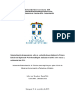 Sistematización de Experiencia Sobre El Contenido Desarrollado en La Primera Edición Del Diplomado Periodismo Digital, Realizado en La UCA Entre Marzo y Octubre Del Año 2014