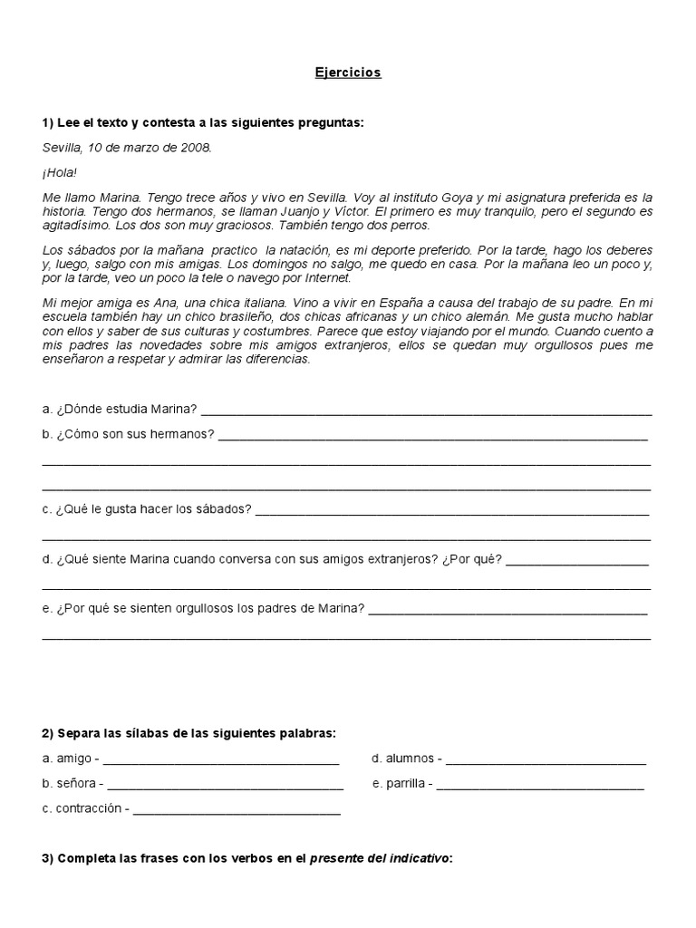 Ejercicios de Español para Estudiantes | PDF | Artes del Lenguaje y ...