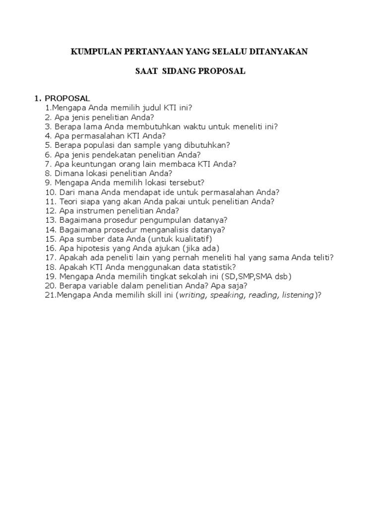 Pertanyaan Umum Sidang Proposal