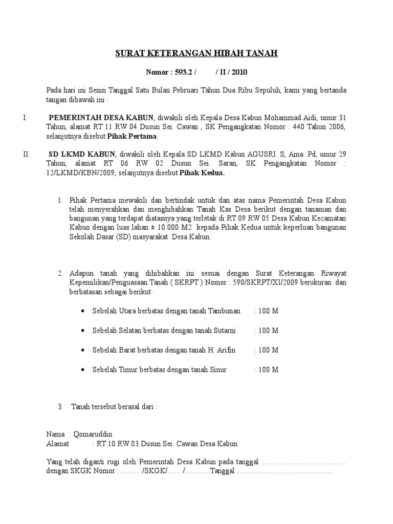 Surat Keterangan Hibah Tanah Pdf