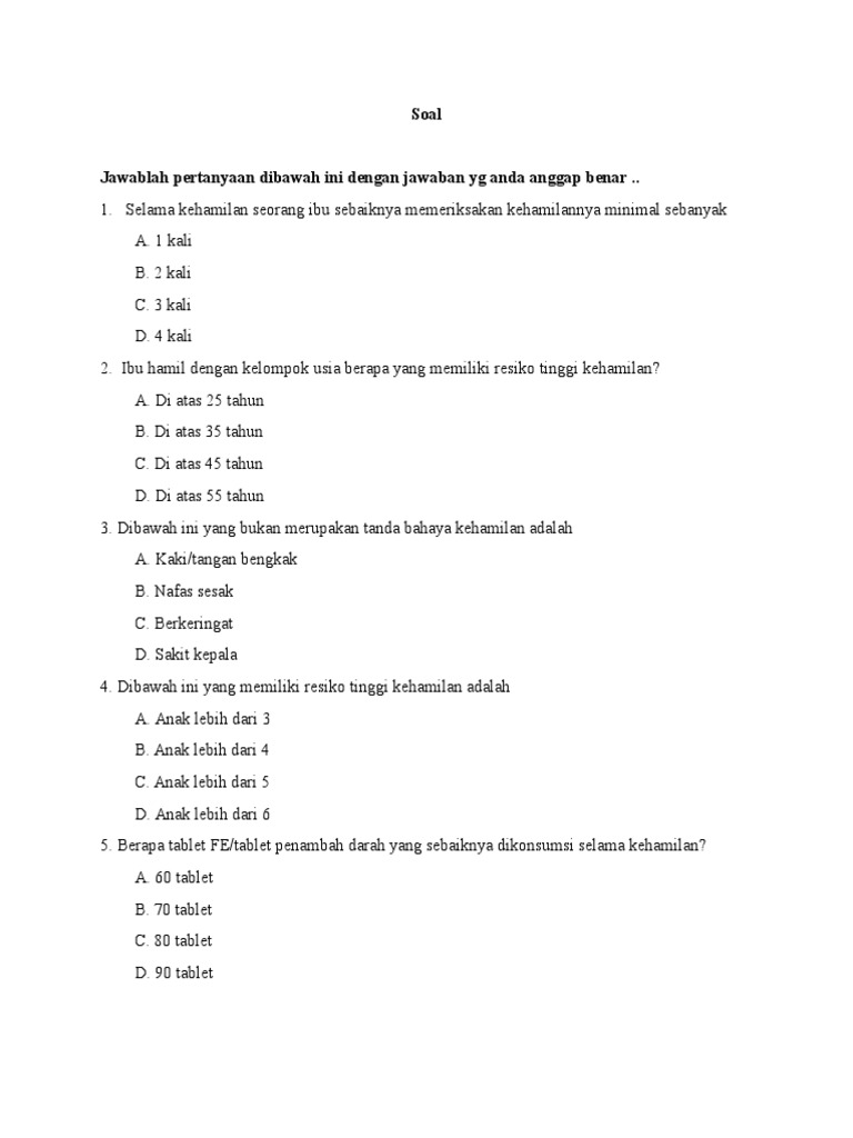 Soal Kelas Ibu Hamil