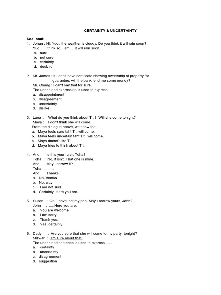 109+ Contoh Soal Certainty And Uncertainty + Pembahasan