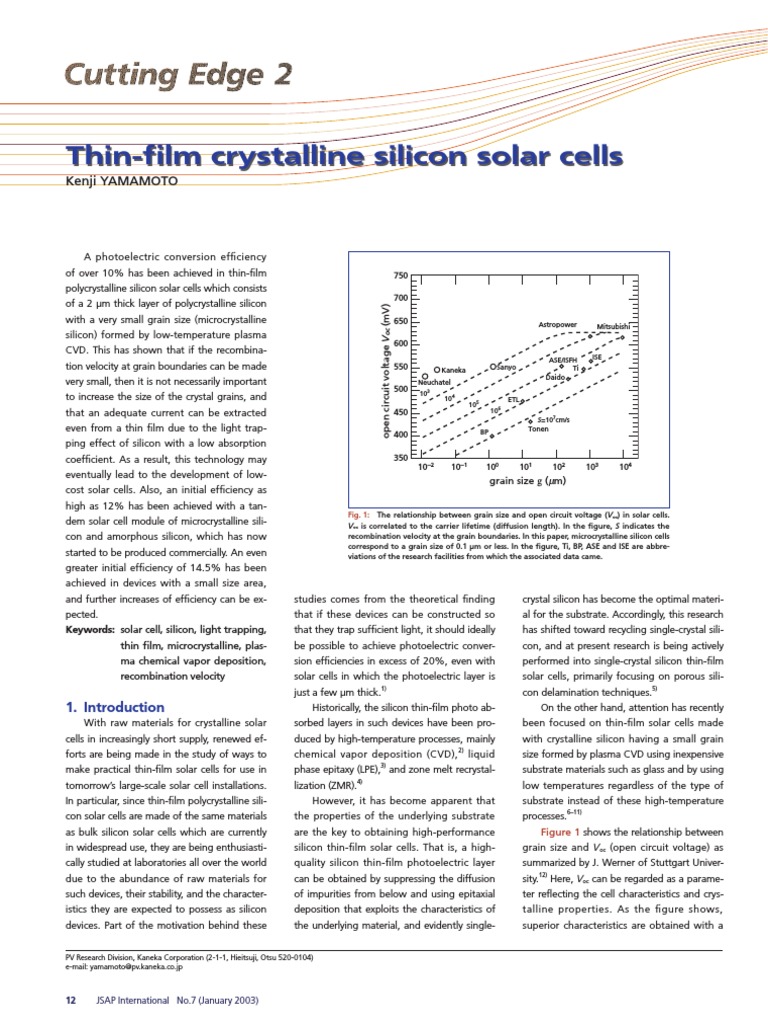 Thin-Film Crystalline Silicon Solar Cells | PDF | Thin Film Solar Cell ...