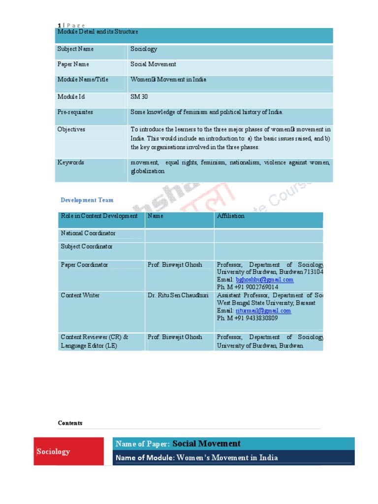 Women S Movement In India Pdf Pdf Feminism Gender Studies