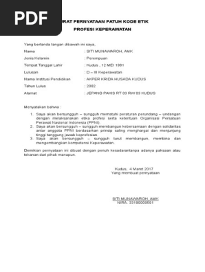 Contoh Surat Pernyataan Patuh Pada Etika Profesi Keperawatan Bagi Contoh Surat
