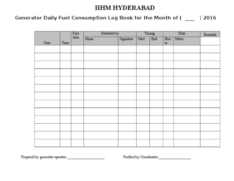 Generator Log Book Energy And Resource Nature