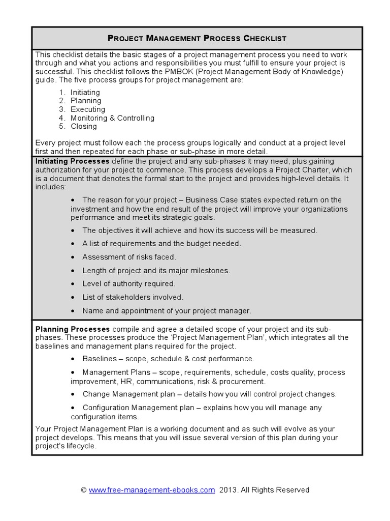 Project Management Checklist Guide | PDF | Finance & Money Management