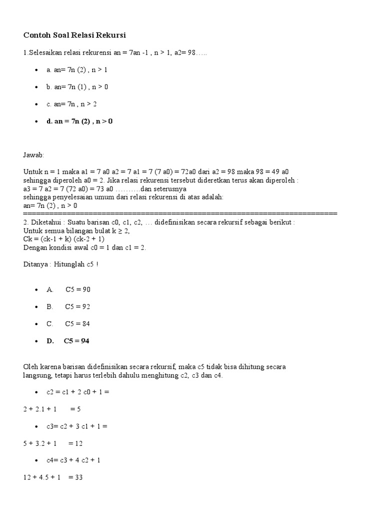 Contoh Soal Relasi Rekursi | PDF