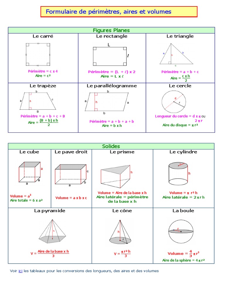 Formule Volume Prisme Droit Formule Aire Volume | PDF