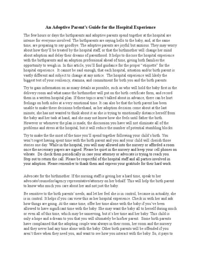 Hospital Protocal For Adoptive Parents | PDF | Adoption | Grief