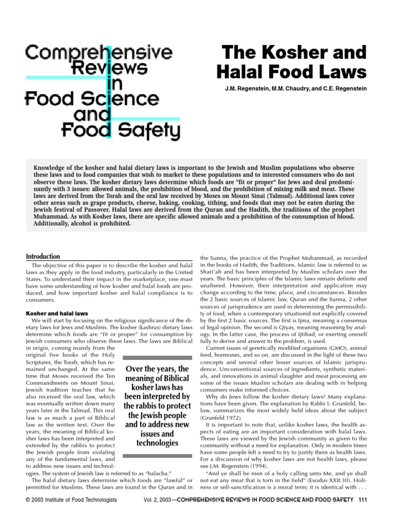 The Kosher and Halal Food Laws PDF PDF Food And Drink Religion