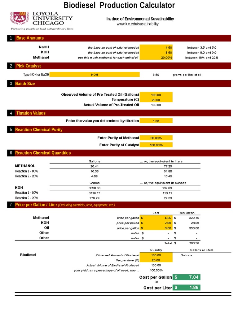Biodiesel Calculator PDF Biodiesel Chemical Substances