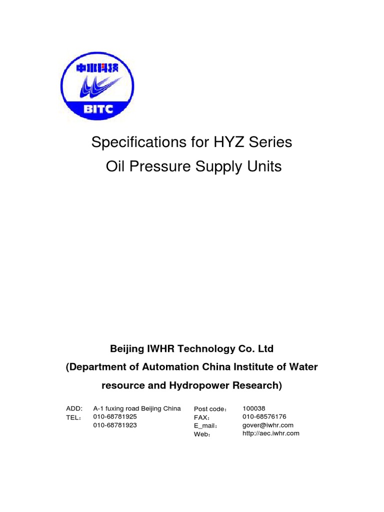 HYZ Series Oil Pressure Supply Units | PDF | Pump | Valve