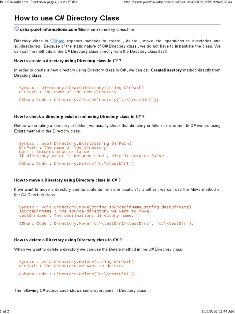 How To Create A Directory Using Directory Class in C ? PDF C Sharp