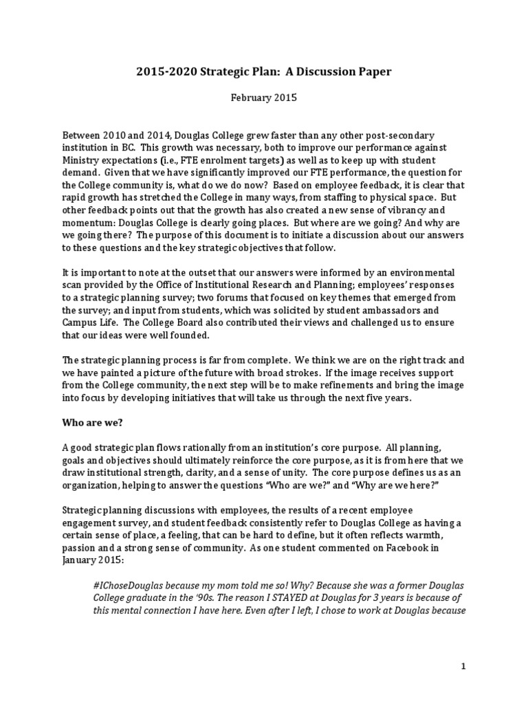 Strategic Plan Discussion Paper Feb 2015 | PDF | College | Academic Degree