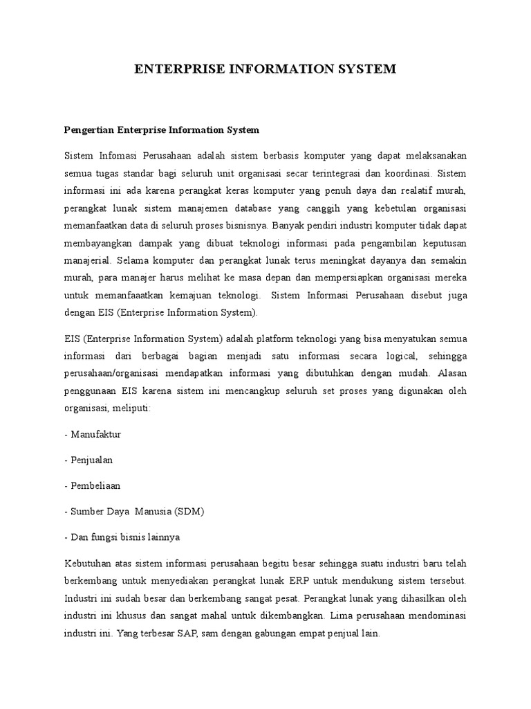 Pengertian Enterprise Information System | PDF | Bisnis