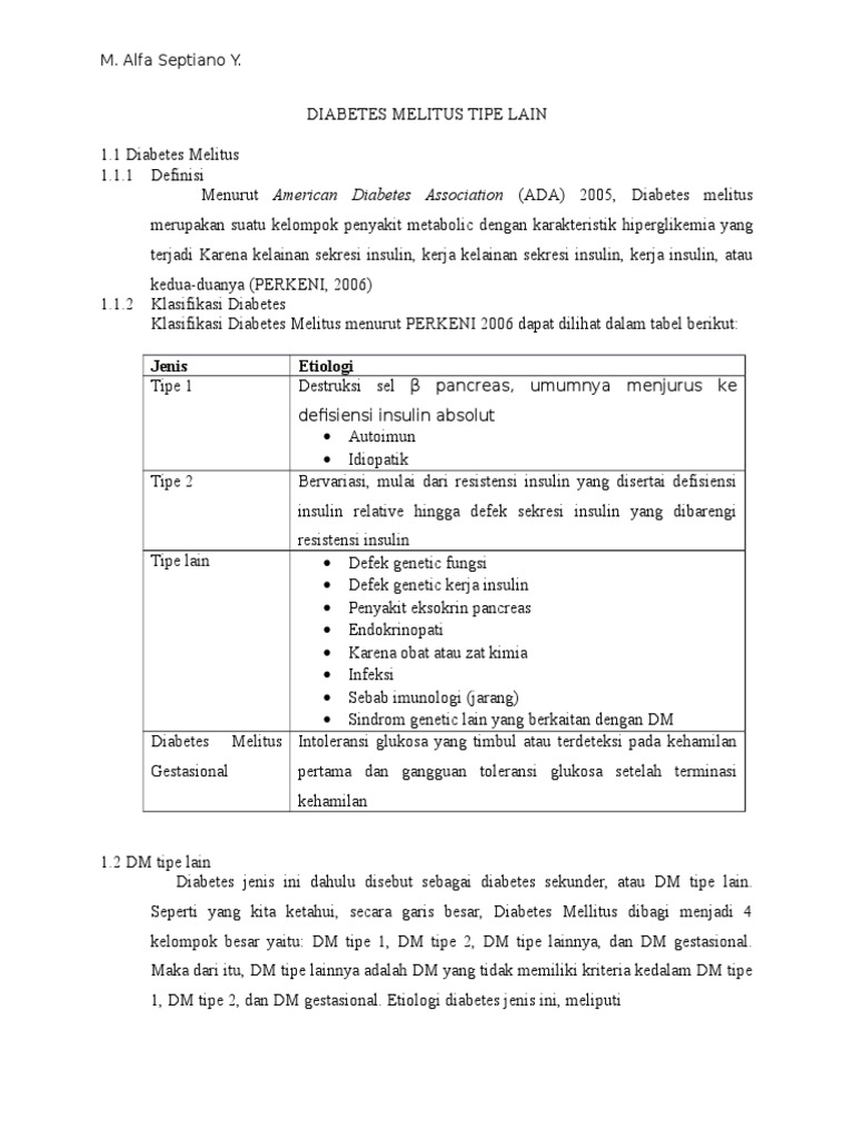 JENIS-JENIS DIABETES MELITUS TIPE LAIN BERDASARKAN ETIOLOGI | PDF