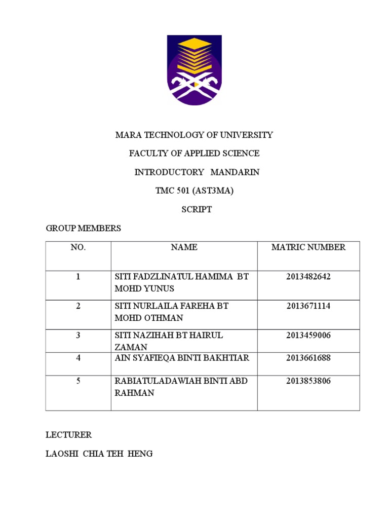 Contoh Skrip Mandarin TMC501 | PDF