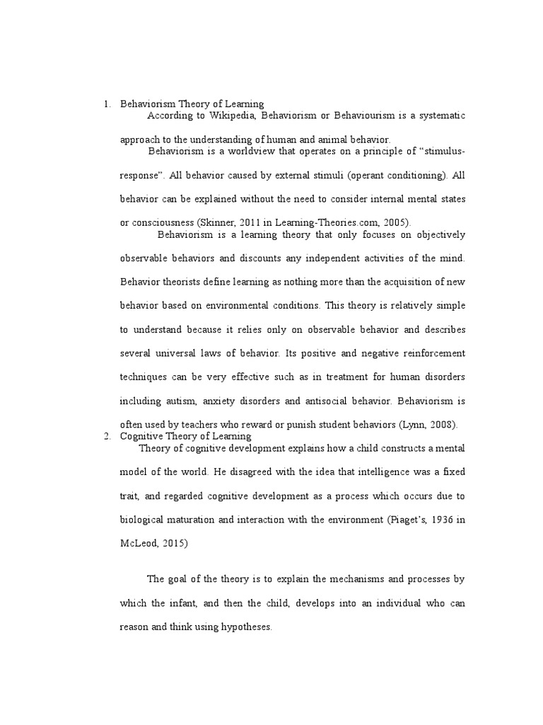 Understanding Behaviorism in Education | PDF | Behaviorism | Cognitive ...