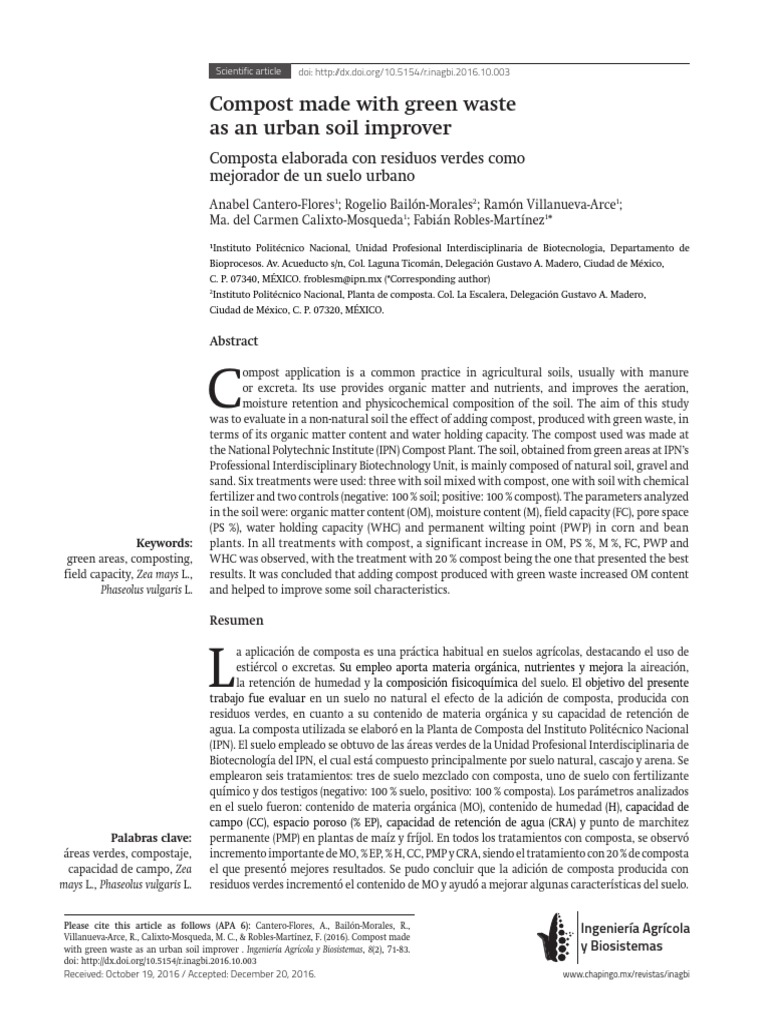 Green Waste Compost for Urban Soil Improvement | PDF | Science ...