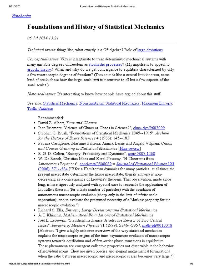 Foundations and History of Statistical Mechanics | PDF | Statistical ...